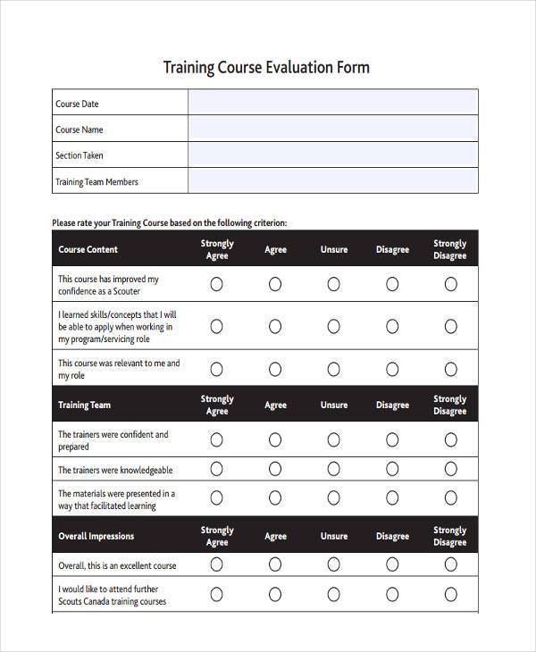 training course evaluation form