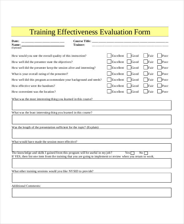 FREE 26+ Training Evaluation Forms in PDF MS Word