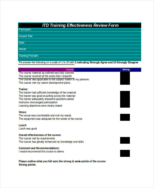 training effectiveness review form