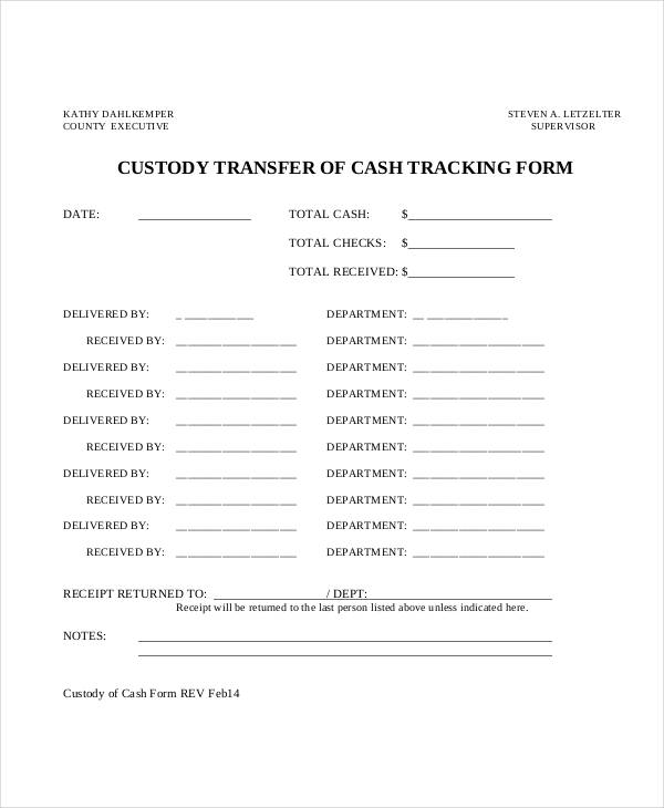 transfer cash tracking form