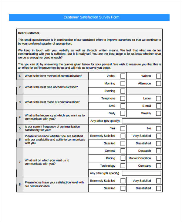 transport customer service survey form