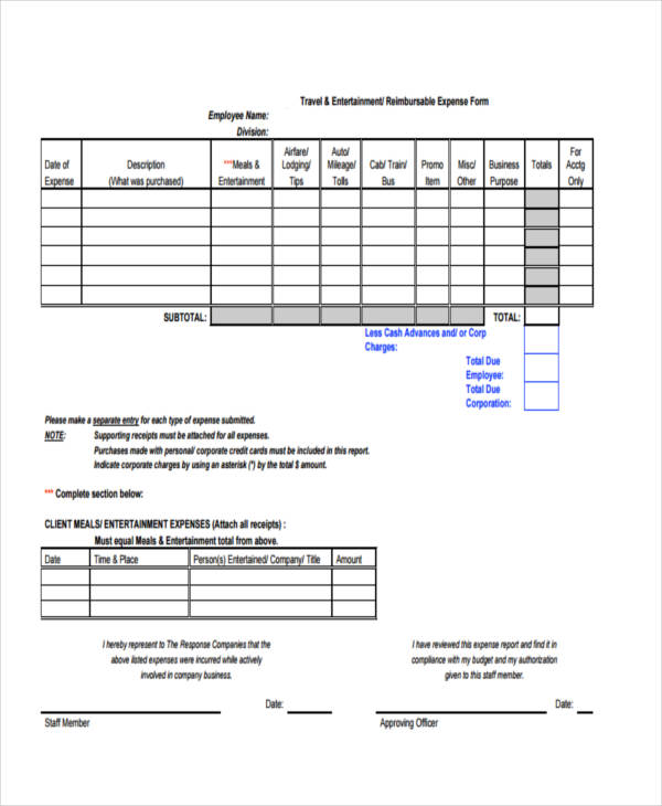travel and entertainment expense form1