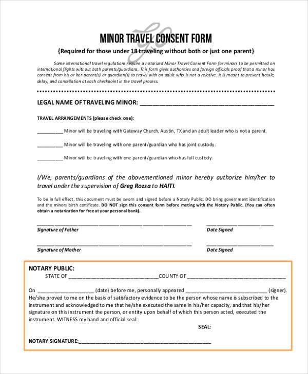 travel consent form for minor