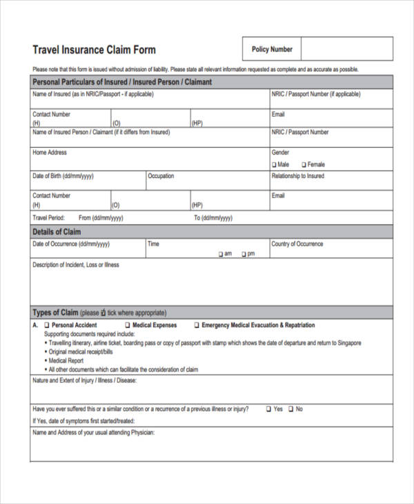 travel insurance claim form2