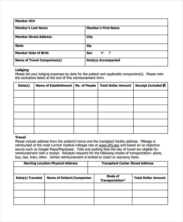 travel lodging expense form