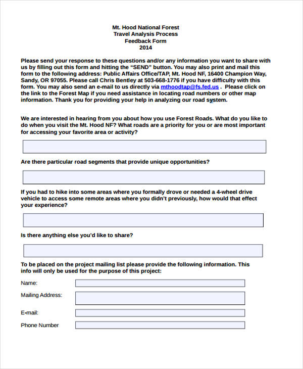 travel process feedback form