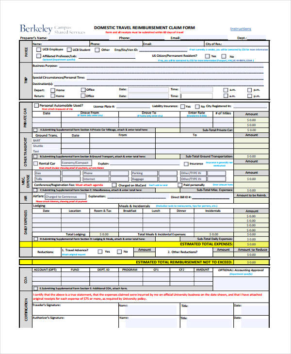 FREE 36+ Claim Form Examples in PDF Excel MS Word
