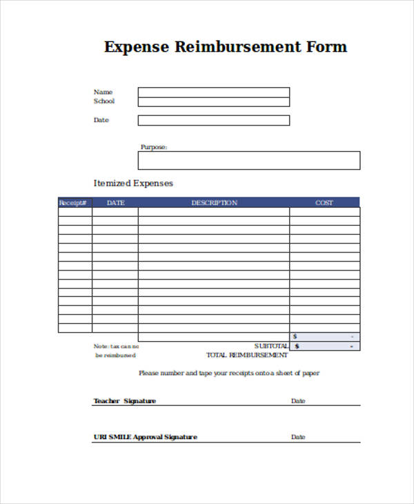 travel reimbursement form sample