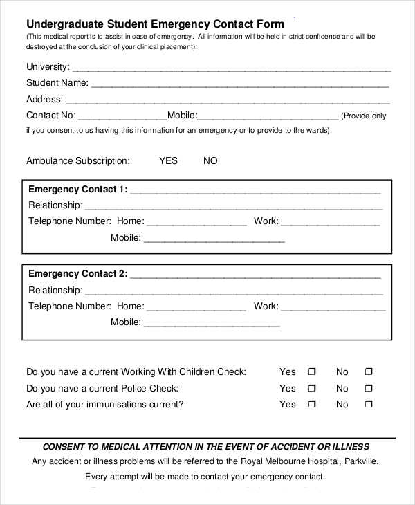 FREE 32 Emergency Contact Forms In PDF Excel MS Word
