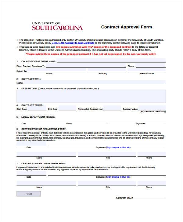 university contract approval form