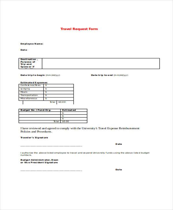 university employee travel request form