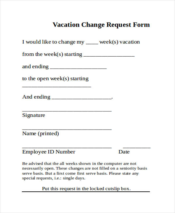 vacation change request form