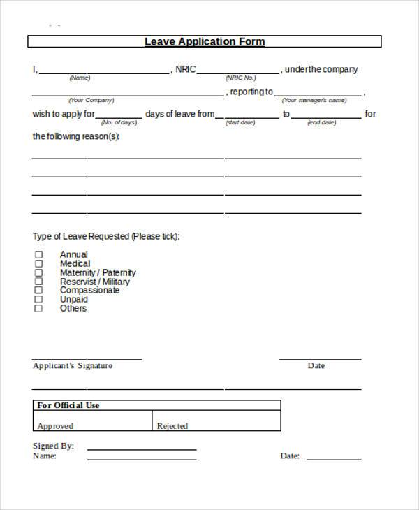 vacation leave application form