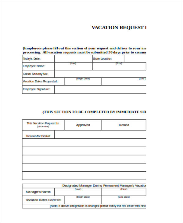 vacation request form sample