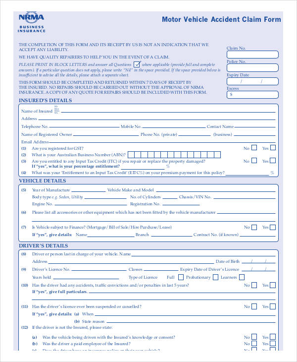 Insurance Claim Form Template