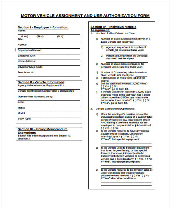 FREE 14+ Vehicle Authorization Forms in PDF MS Word