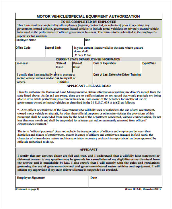 FREE 14+ Vehicle Authorization Forms in PDF MS Word