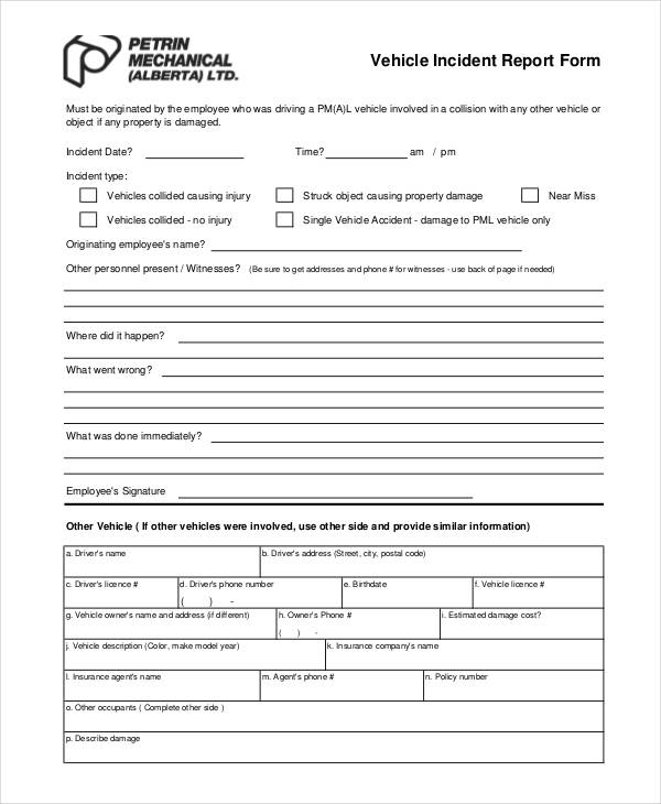 vehicle incident report form