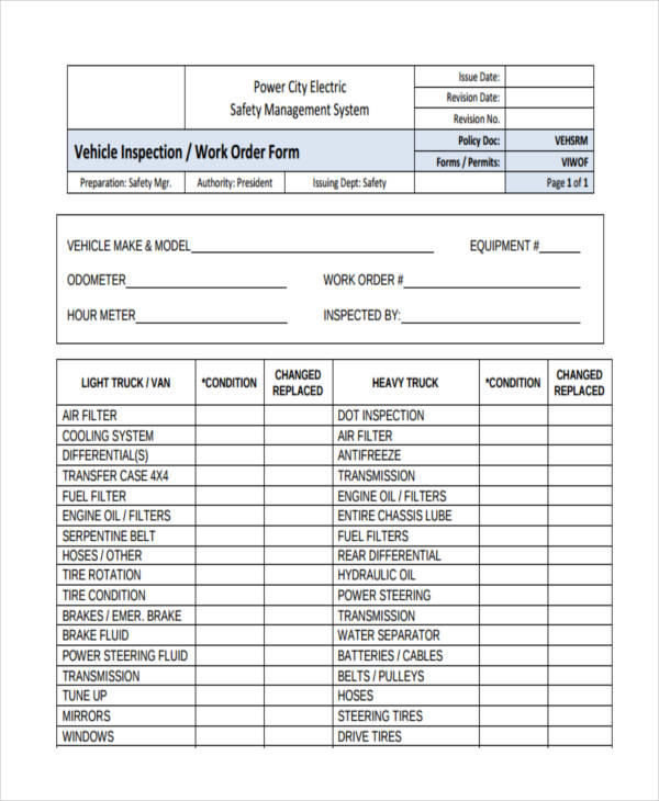 FREE 27+ Printable Work Order Forms in PDF Excel MS Word