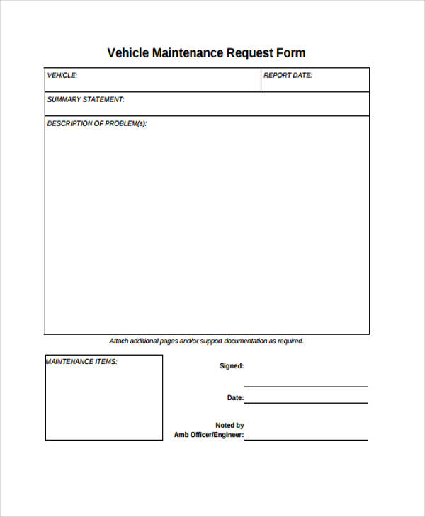 vehicle maintenance request form