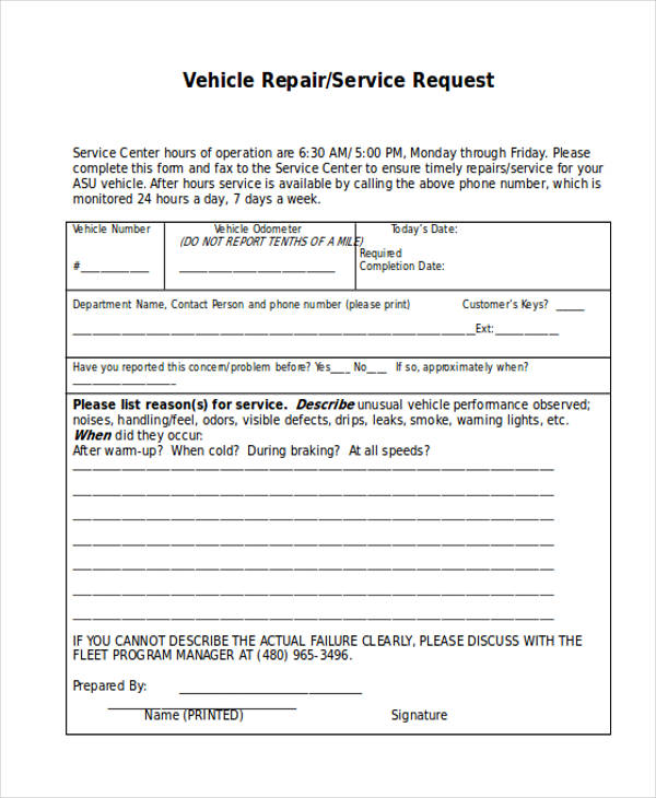 vehicle repair request form
