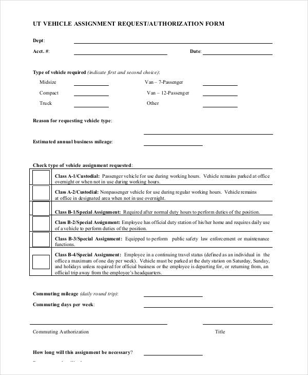 vehicle request authorization form free