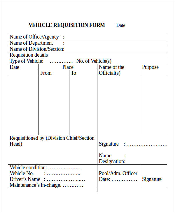 vehicle requisition form format
