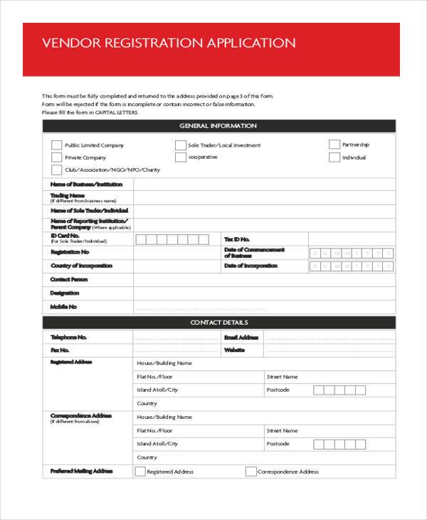 vendor registration application form