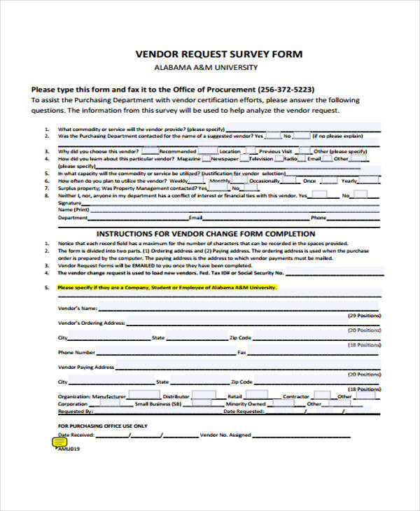 vendor request survey form1