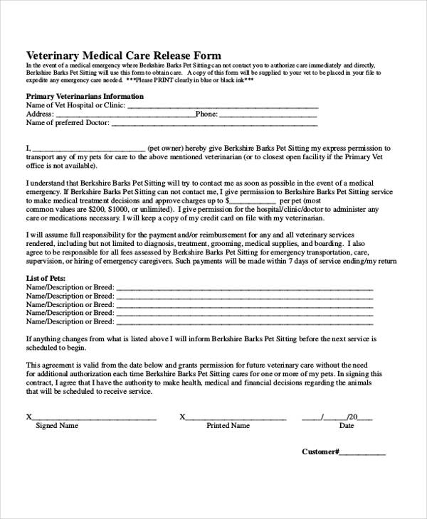 veterinary medical care release form1