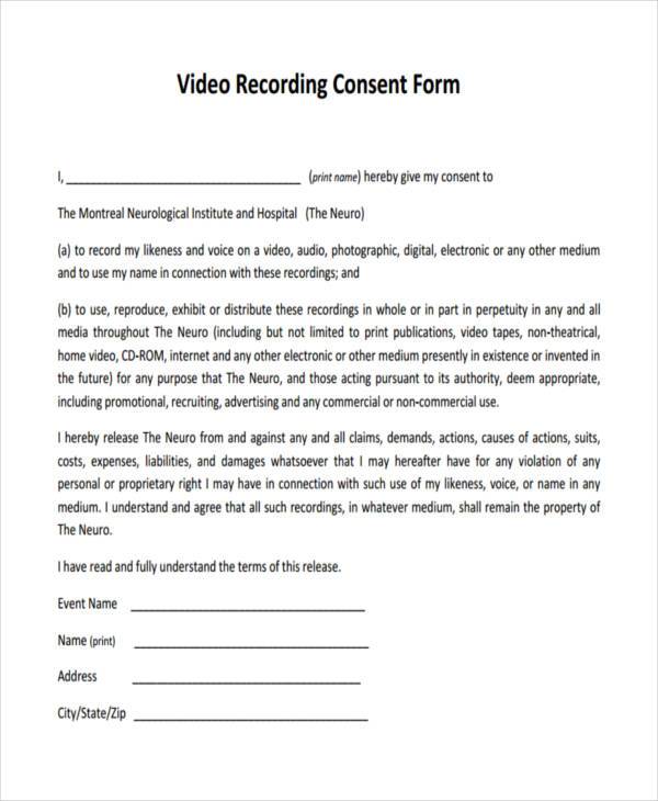 video recording consent form