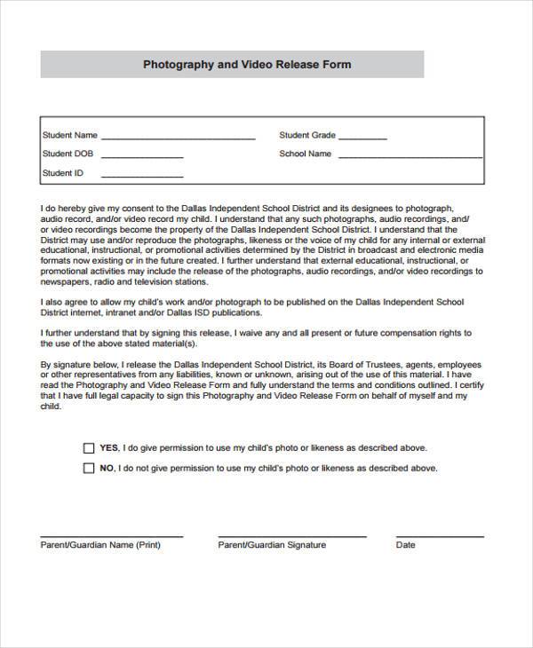 video release form for minors