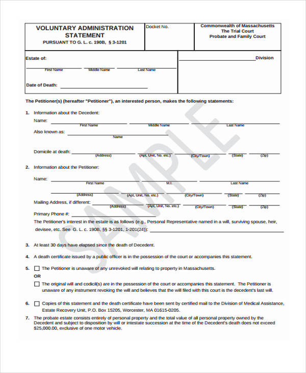 voluntary administration statement form