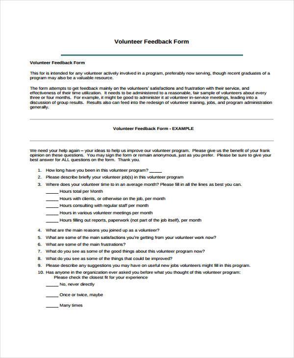 volunteer evaluation feedback form