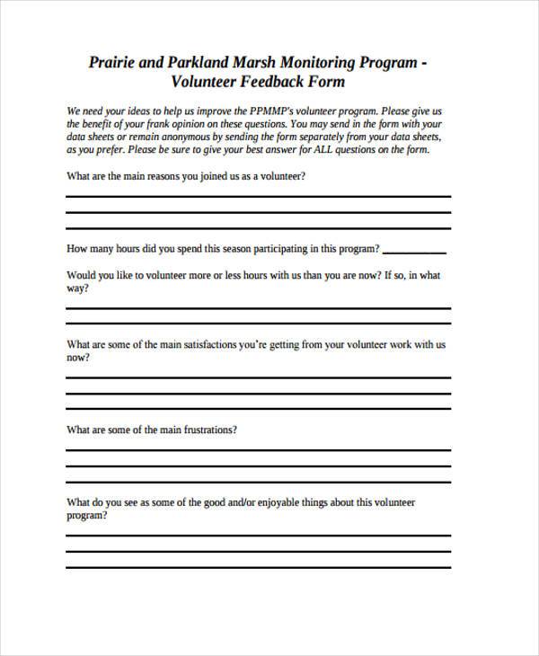 volunteer program feedback form