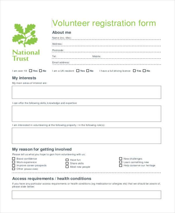 volunteer registration application form