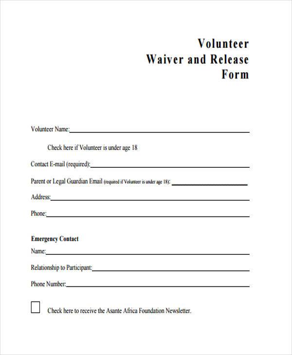 Volunteering Form Disclaimer Templates