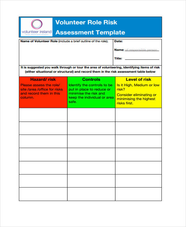 volunteer role risk assessment form