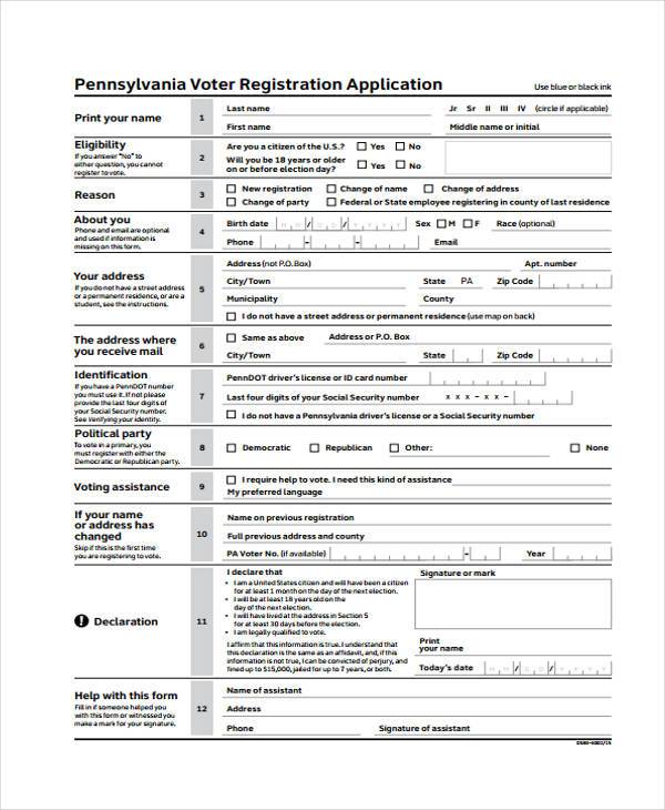 voter registration application forms