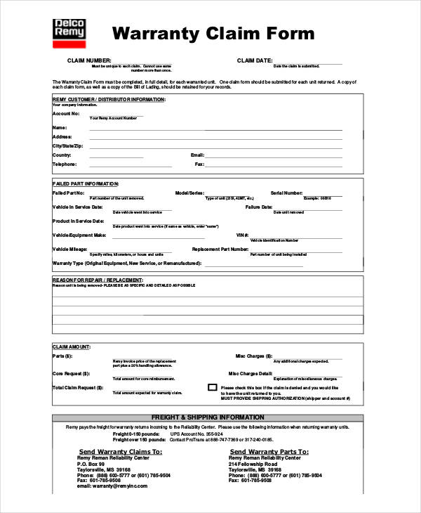 warranty claim form template