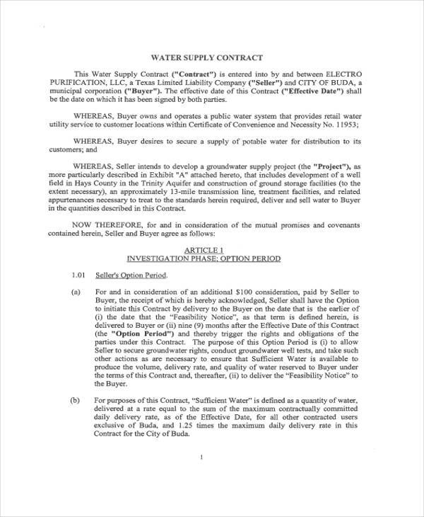 water supply contract form