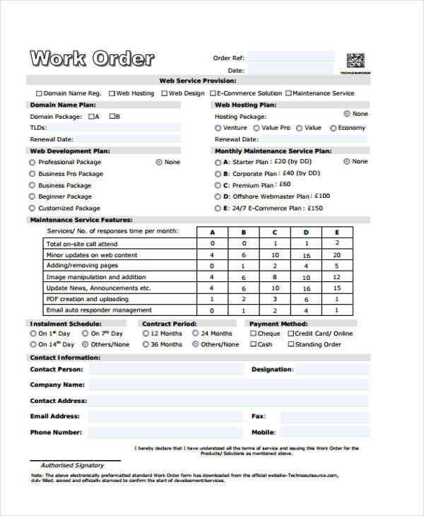 web design work order form