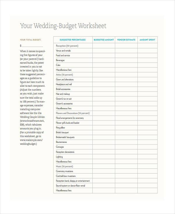 wedding budget worksheet form