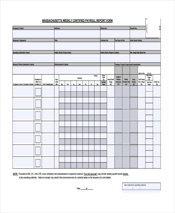 weekly certified payroll report form