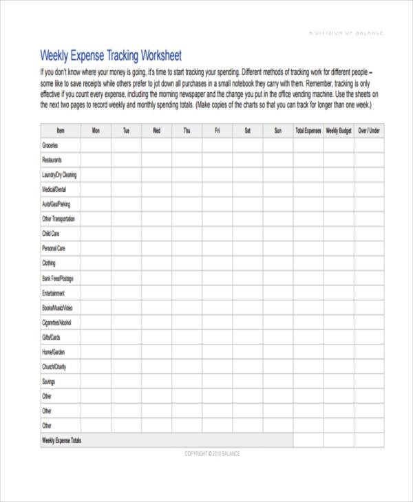 weekly expense tracking worksheet