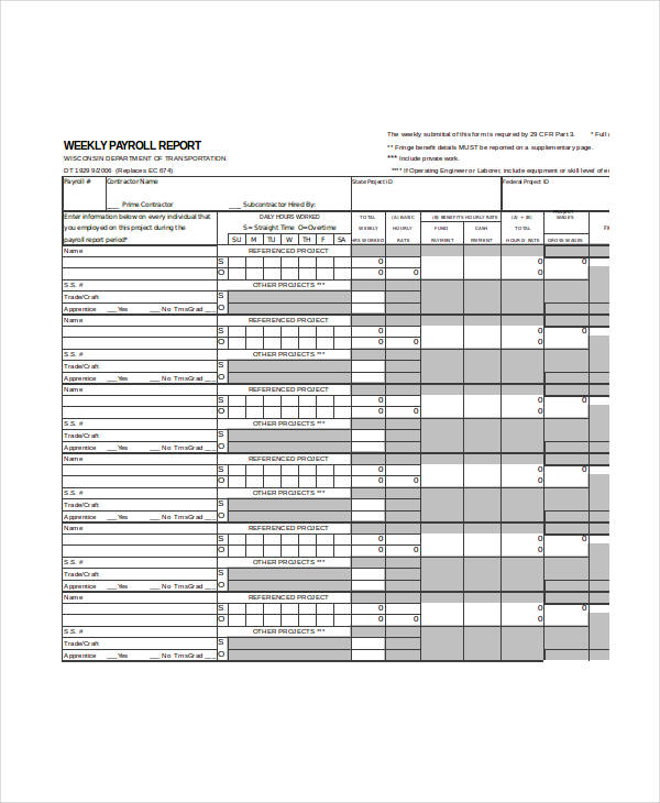 weekly payroll report form