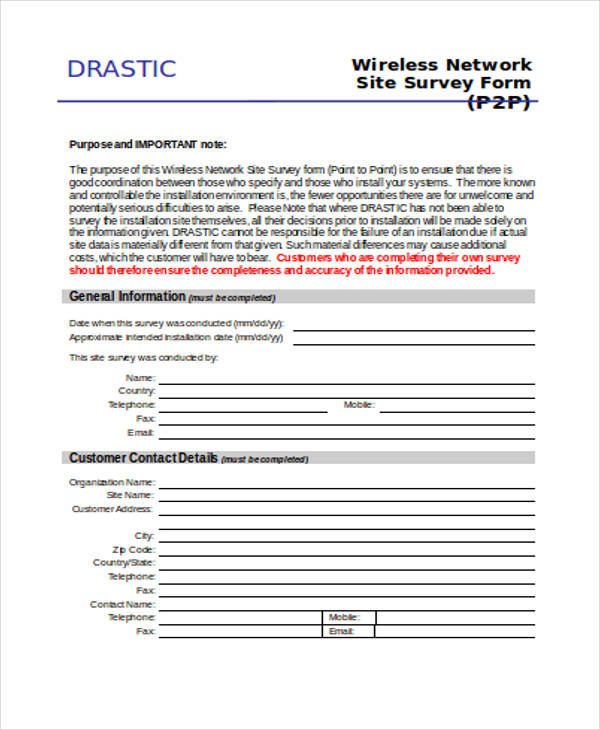 wireless network site survey form