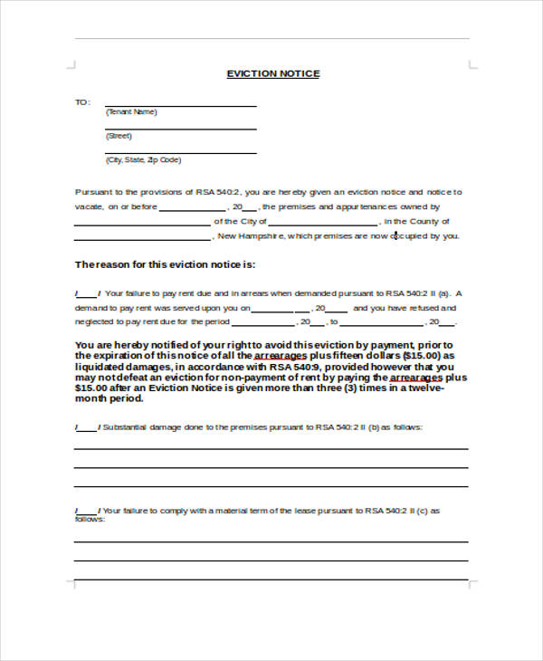 word eviction notice form