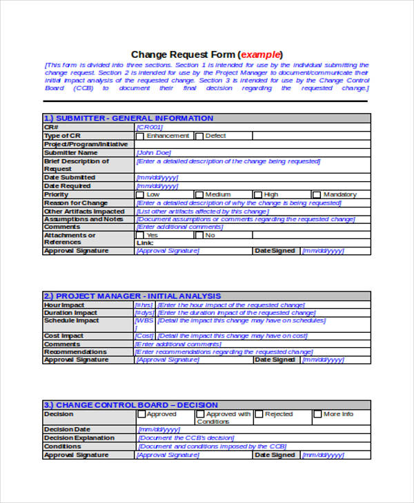 work change request order form
