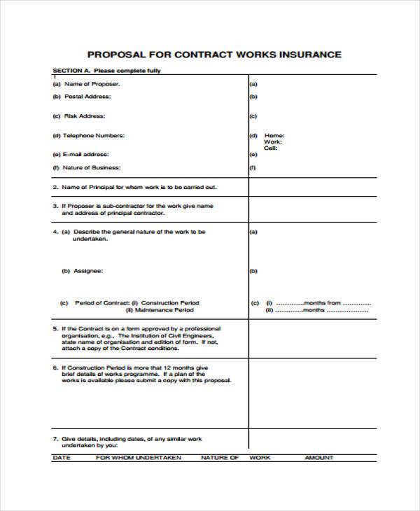 work insurance proposal form
